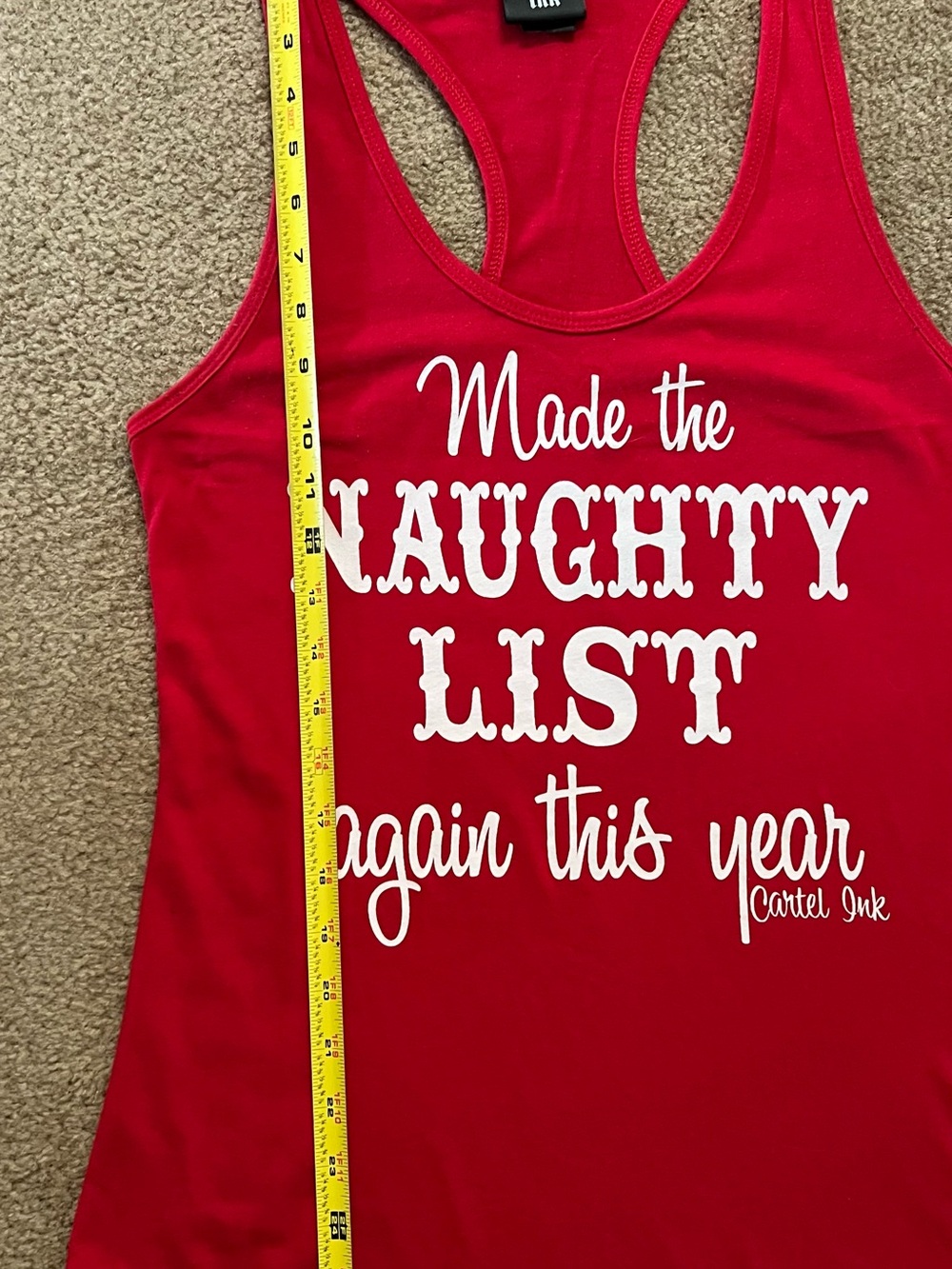 Cartel Ink Women's Red Graphic Racerback Tank - 'Made the Naughty List' - Picture 4 of 5